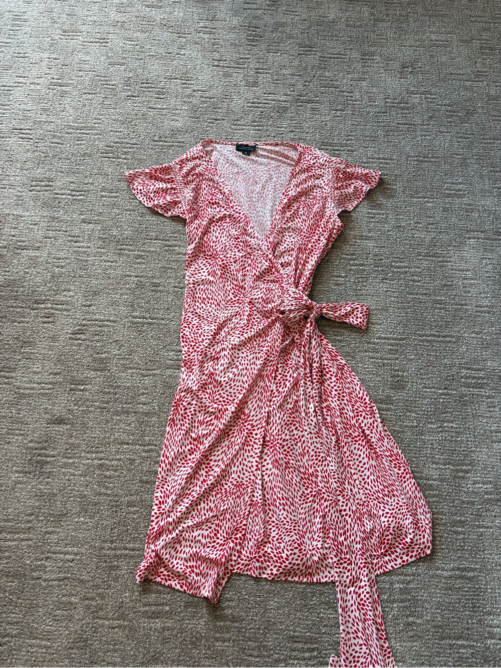 Tahari Red Printed Midi Wrap Dress with Self-Tie Waist